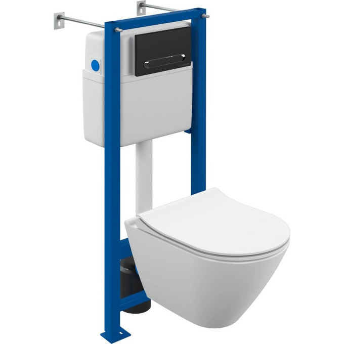 Комплект CERSANIT CITY SMART CO DPL EO slim инсталляция VECTOR кнопка ESTETICA пласт. Черный матовый 68305